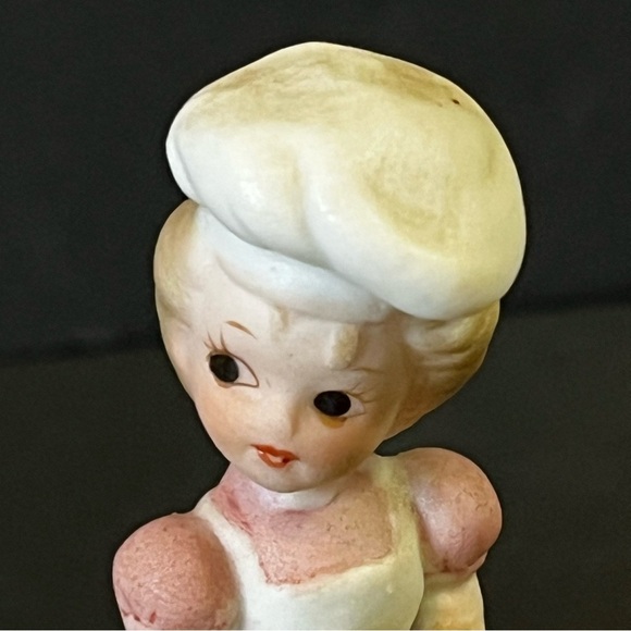 Lefton? Porcelain Bell Set Girl White Apron Baker Pink Roses Chef Garden Lot 2x - Picture 11 of 11